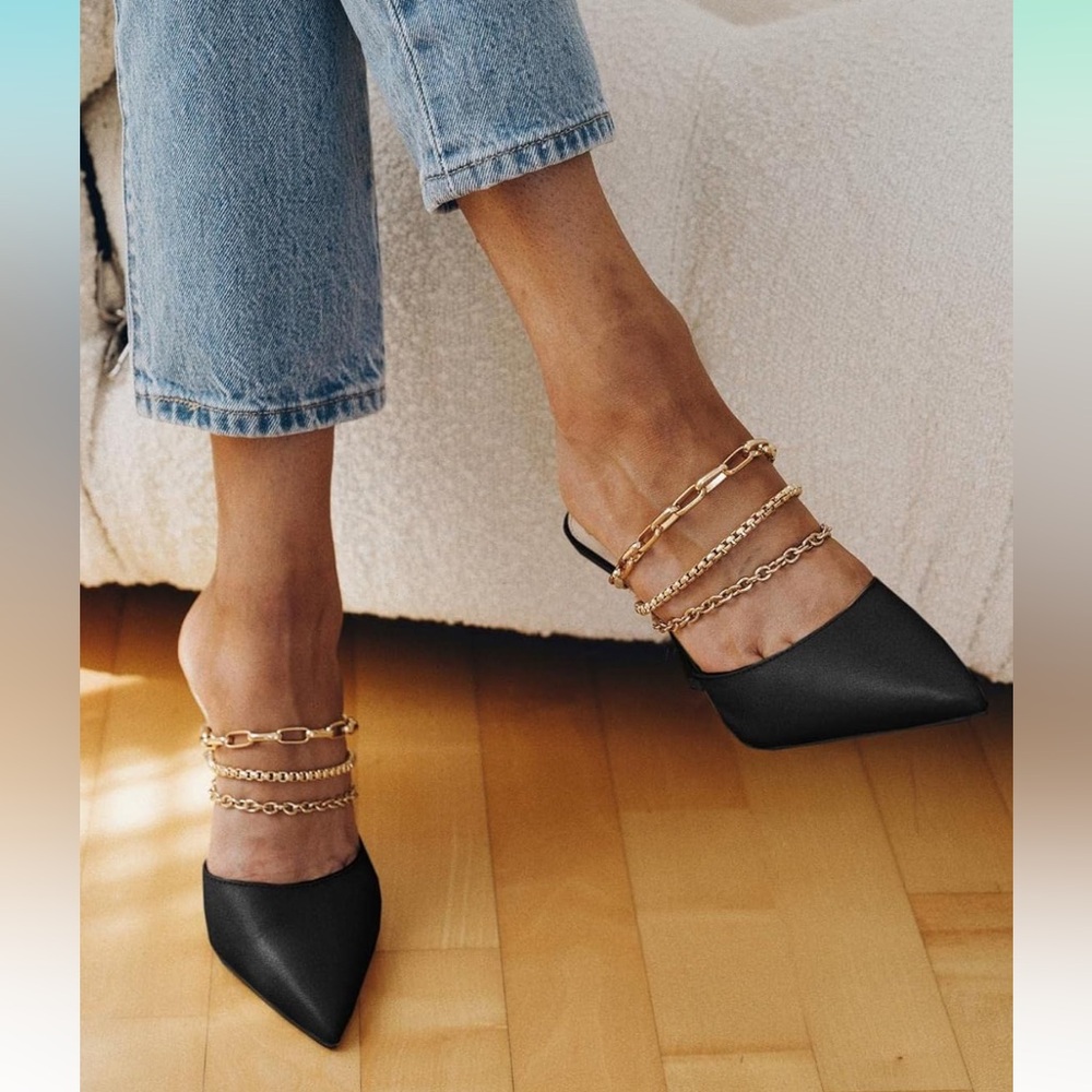 Black Pumps with Gold Chains